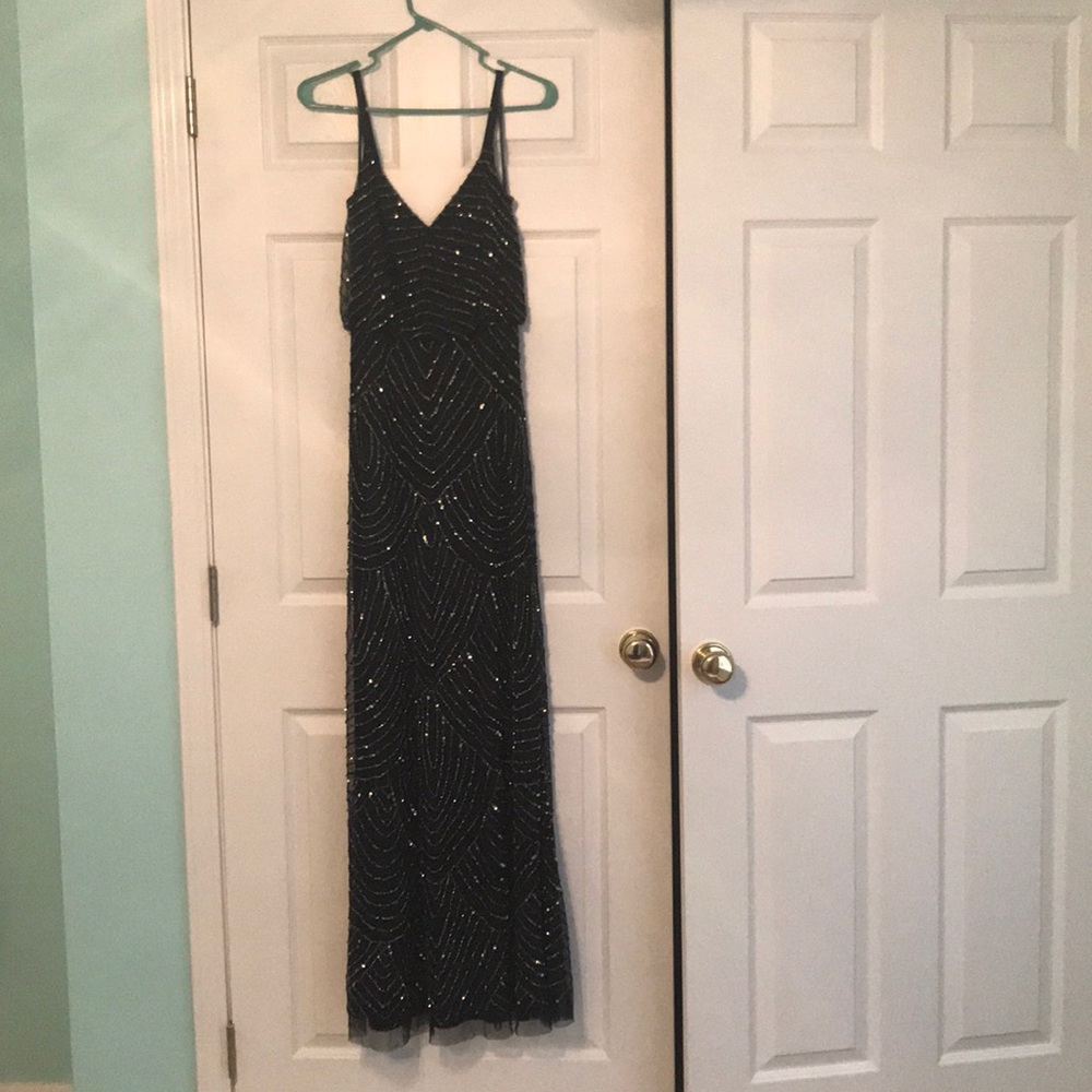 Adrianna Papell Art Deco Blouson Beaded Gown